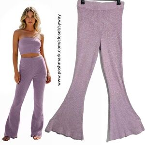 Free People Beach Linen Blend Ribbed Sweater Knit Flare Lounge Pants boho